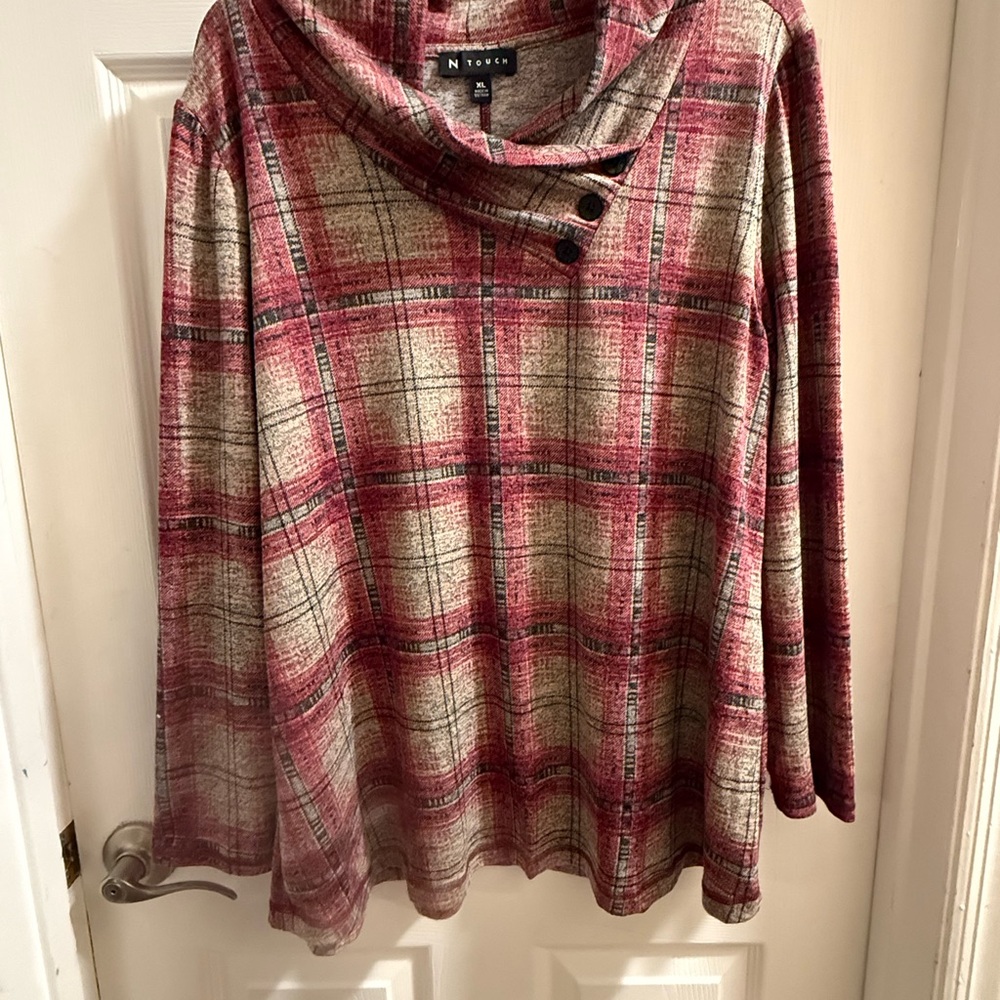 Plaid Cowl Neck Shirt
